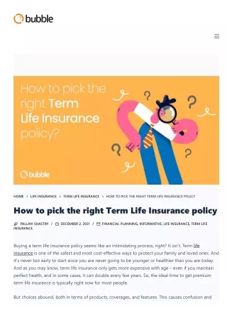 Buy Best Term life Insurance Policy Online- GetMyBubble