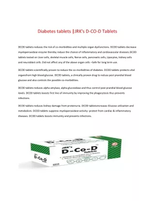 Diabetes tablets | JRK's D-CO-D Tablets