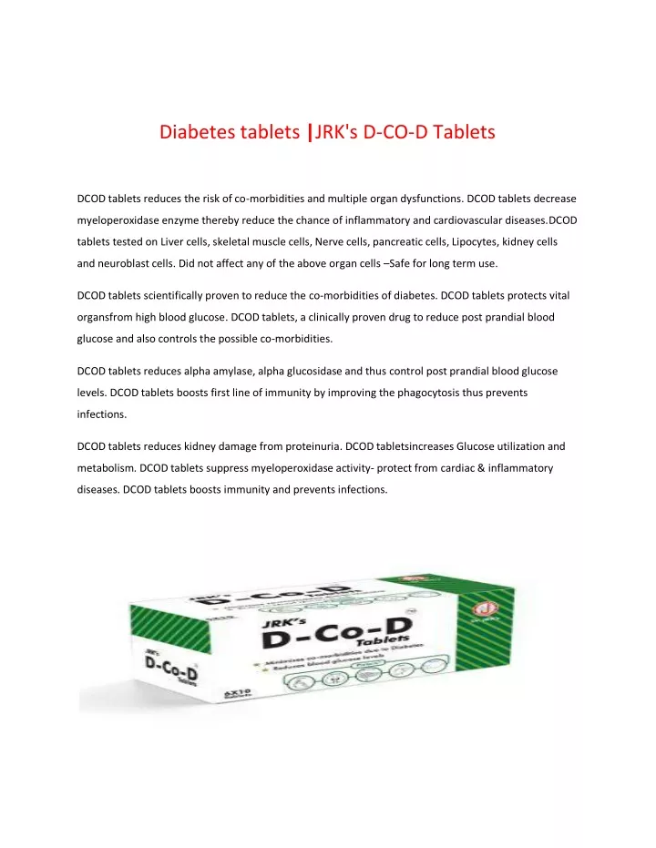 diabetes tablets jrk s d co d tablets
