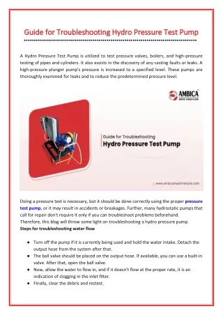 guide for troubleshooting hydro pressure test