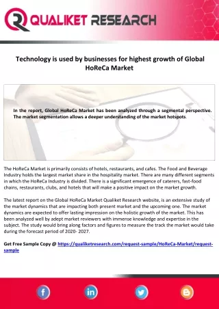 Technology is used by businesses Global HoReCa Market  for highest growth