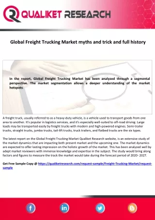Global Freight Trucking Market myths and trick for success forecast 2027
