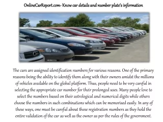 OnlineCarReport.com- Know car details and number plate’s information