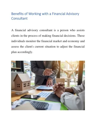 Benefits of Working with a Financial Advisory Consultant