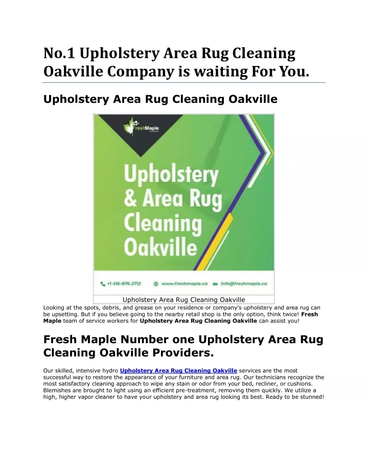 no 1 upholstery area rug cleaning oakville