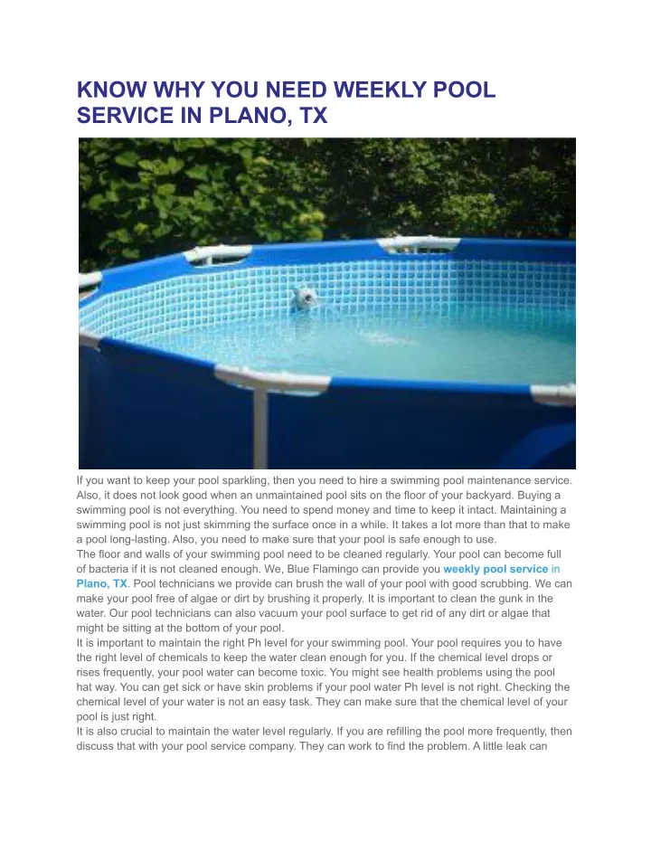 know why you need weekly pool service in plano tx
