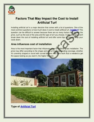 Factors That May Impact Cost to Install Artificial Turf