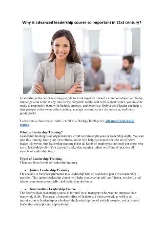 Why is advanced leadership course so important in 21st century
