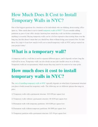 how much does it cost to install temporary walls