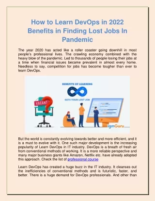 How to Learn DevOps in 2022 Benefits in Finding Lost Jobs In Pandemic