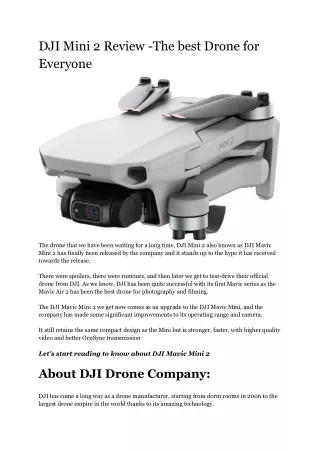 DJI Mini 2 Review -The best Drone for Everyone