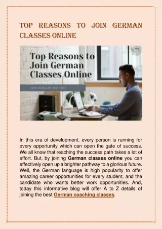Top Reasons To Join German Classes Online
