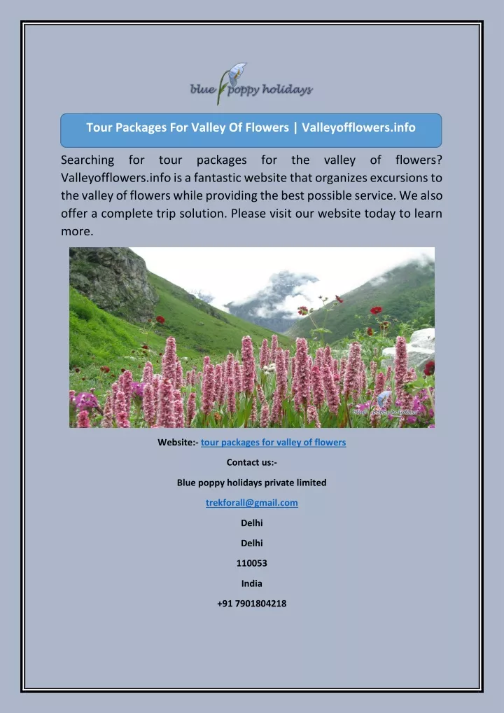 tour packages for valley of flowers