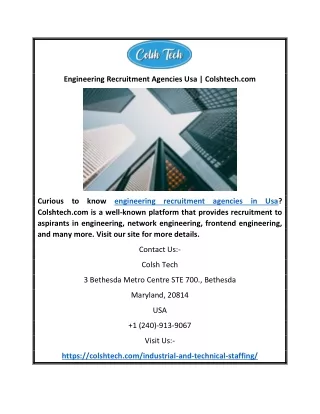 Engineering Recruitment Agencies Usa | Colshtech.com
