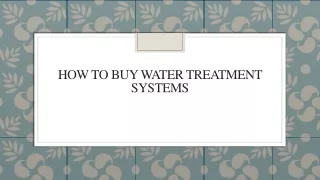 How To Buy Water Treatment Systems