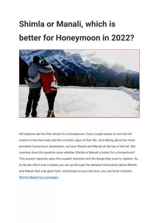 Shimla or Manali, which is better for Honeymoon in 2022