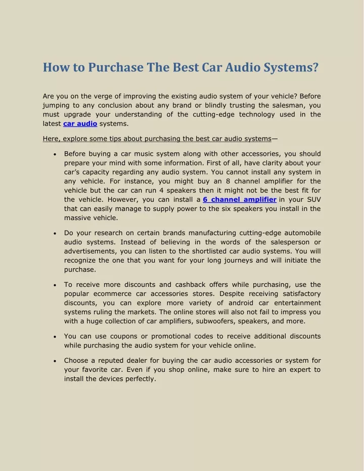 how to purchase the best car audio systems