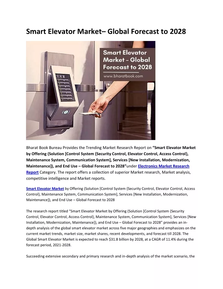 smart elevator market global forecast to 2028