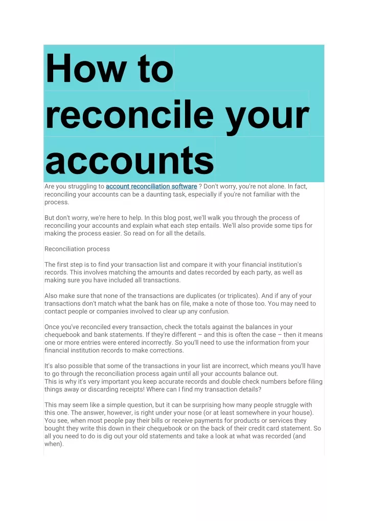 PPT - How To Reconcile Your Accounts PowerPoint Presentation, Free ...