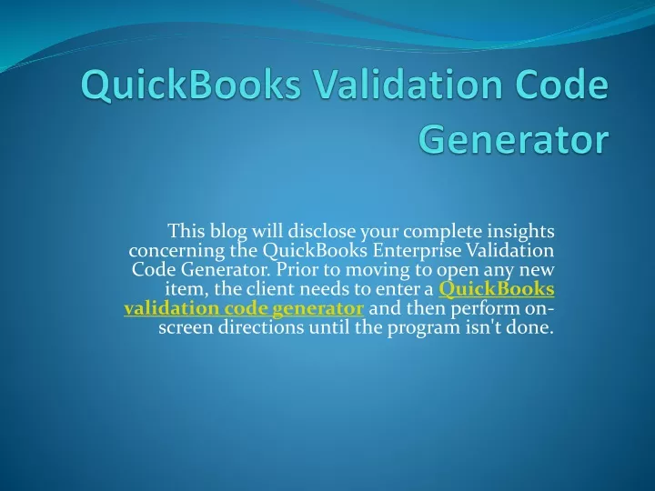 quickbooks validation code generator