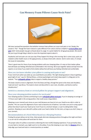 can memory foam pillows cause neck pain