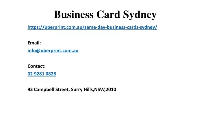 business card sydney