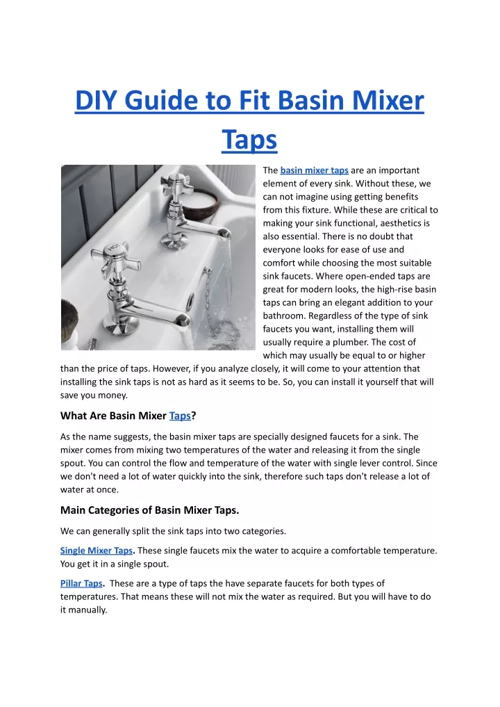 diy guide to fit basin mixer taps