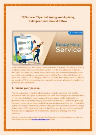 Essay Help USA - 10 tips for Aspiring Entrepreneurs