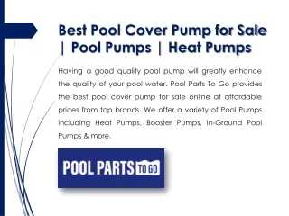 Best Pool Cover Pump for Sale | Pool Pumps | Heat Pumps