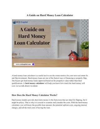 a guide on hard money loan calculator