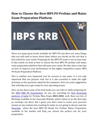 how to choose the best ibps po prelims and mains