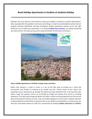 Book Holiday Apartments in Sardinia at Sardinia Holiday