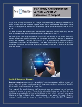 24x7 Timely And Experienced Service Benefits Of Outsourced IT Support