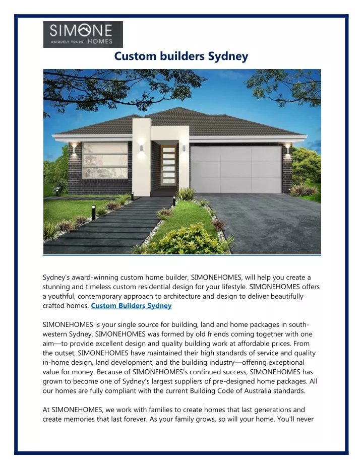 custom builders sydney