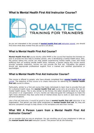 Mental Health First Aid Instructor Course