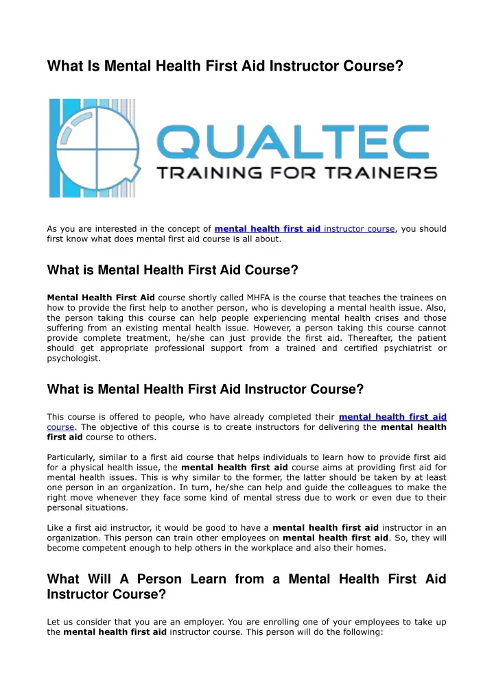 what is mental health first aid instructor course