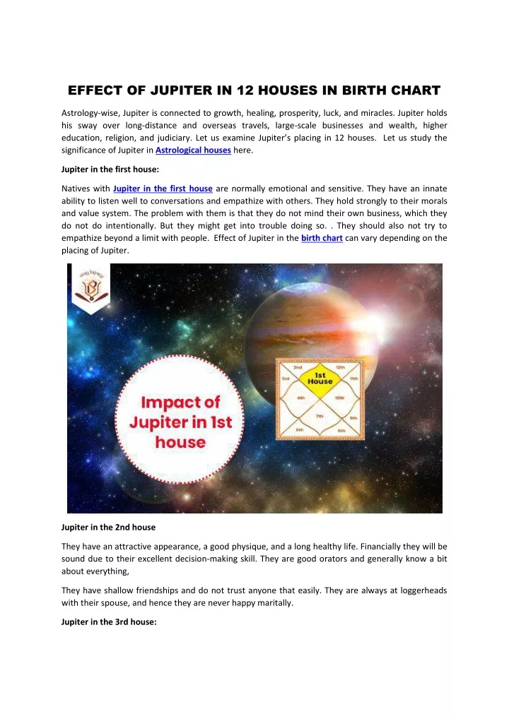 effect of jupiter in 12 houses in birth chart