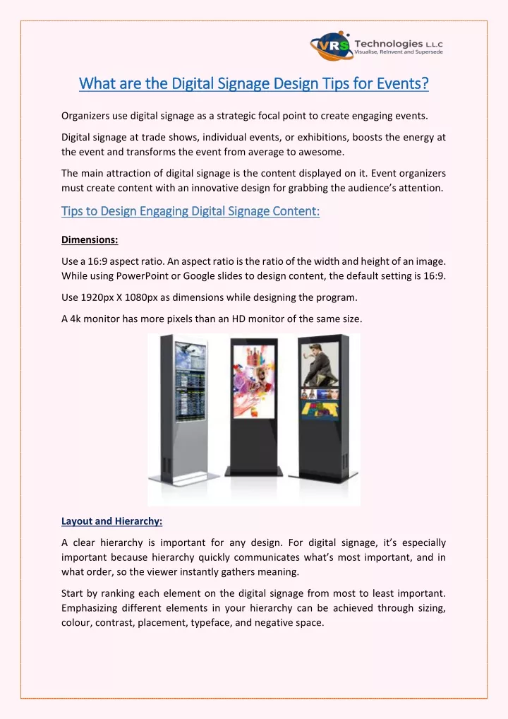 what are the digital signage design tips