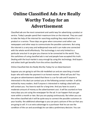 Online Classified Ads Are Really Worthy Today For an Advertisement