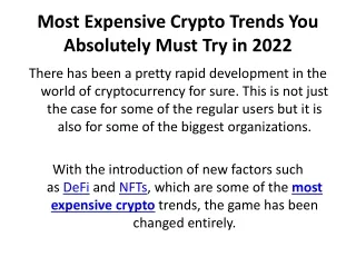 Most Expensive Crypto Trends You Absolutely Must Try in 2022