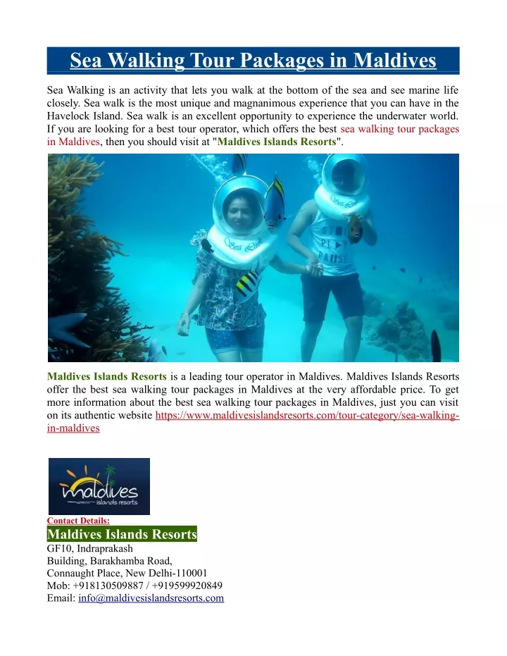 sea walking tour packages in maldives