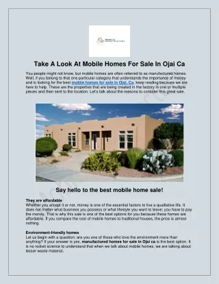 Look At Mobile Homes For Sale In Ojai Ca