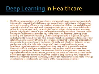 Deep Learning in Healthcare