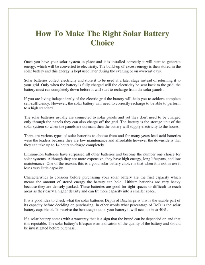 how to make the right solar battery choice