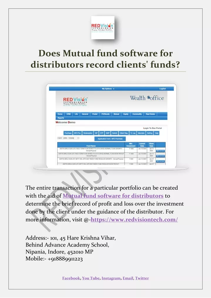 does mutual fund software for distributors record