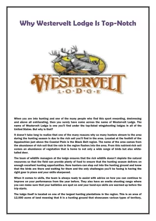 why westervelt lodge is top notch