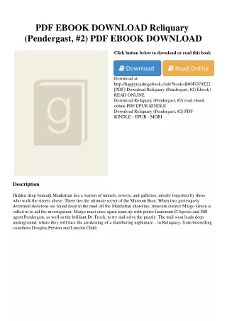 PDF EBOOK DOWNLOAD Reliquary (Pendergast  #2) PDF EBOOK DOWNLOAD