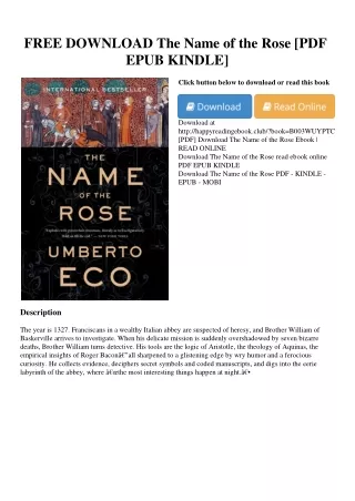 FREE DOWNLOAD The Name of the Rose [PDF EPUB KINDLE]