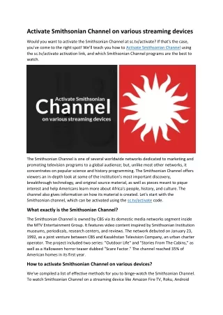 activate smithsonian channel on various streaming