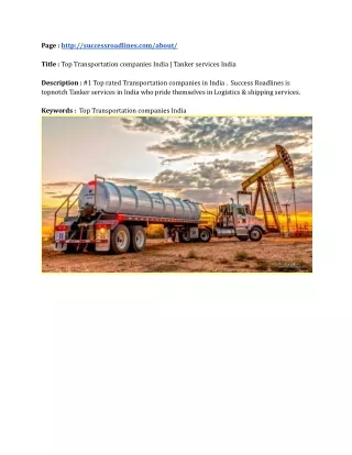 Top Transportation companies India | Tanker services India